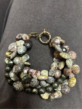 Multi-Color Natural Stone & Faceted Hematite Bracelet 925 Silver